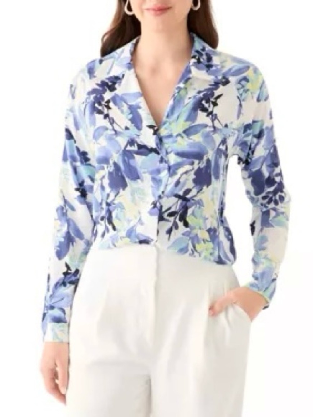 🌙✨🏷️ NWT Calvin Klein Blue, Navy & Lime Floral Button-Up Shirt